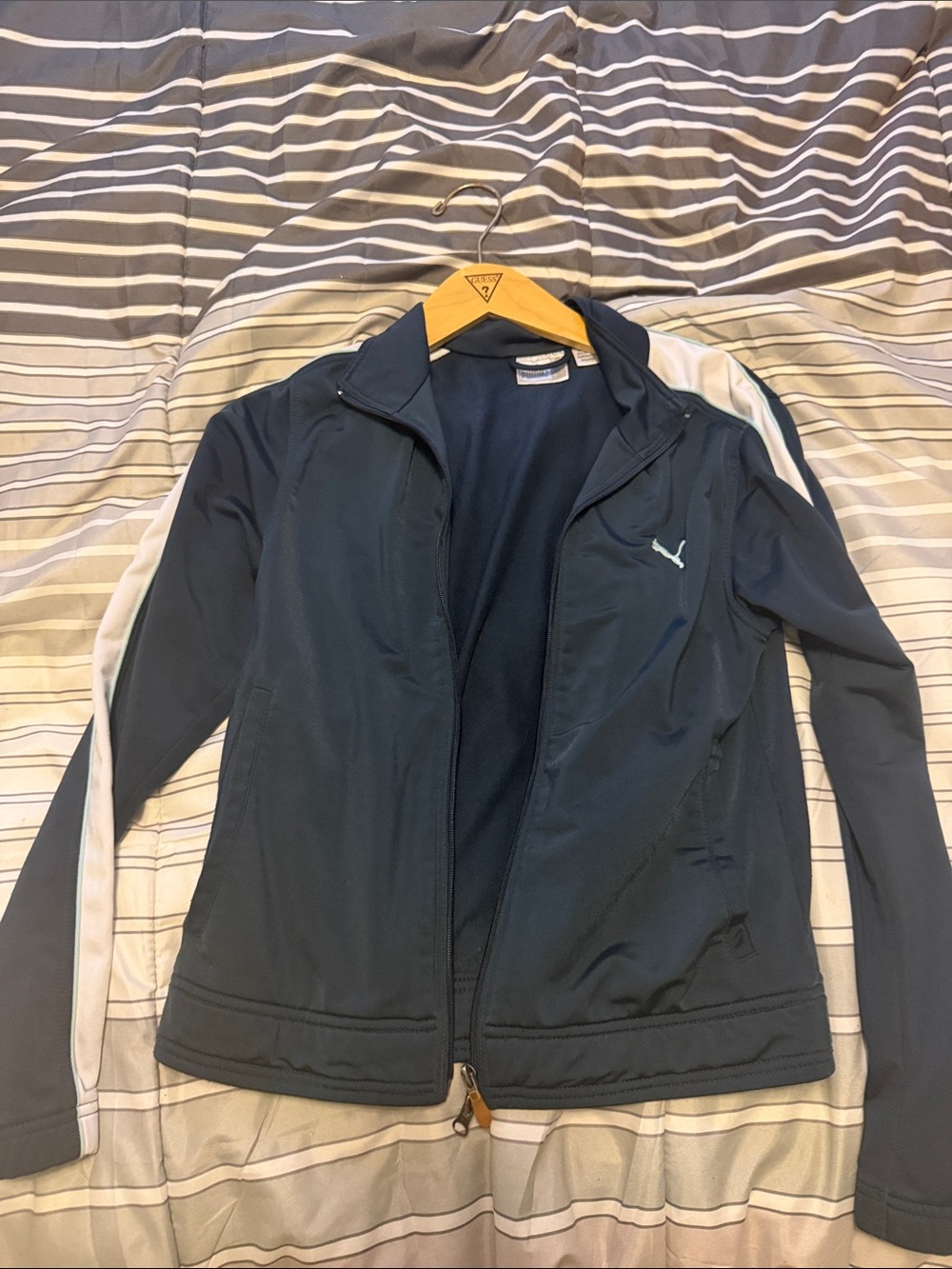 Puma  Women’s Navy Blue Track Jacket with White Stripes